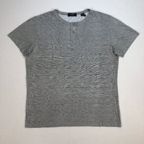 Theory Henley Shirt Men's M Gray Gaskell Heather Marl‎ Short Sleeve Lightweight - Picture 1 of 9